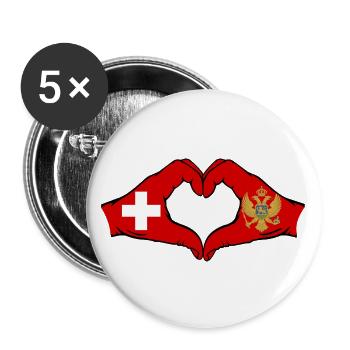 Switzerland Montenegro Flag Hands Heart Shape - Buttons large 2.2''/56 mm (5-pack) - white - Front
