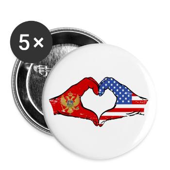 Montenegro United States flag hands heart shape used - Buttons large 2.2''/56 mm (5-pack) - white - Front