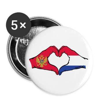 Monténégro Hollande Drapeau Mains Coeur - Lot de 5 grands badges (56 mm) - blanc - Devant