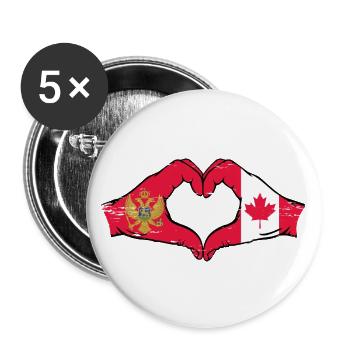 Monténégro Canada drapeau mains forme coeur utilisé - Lot de 5 grands badges (56 mm) - blanc - Devant
