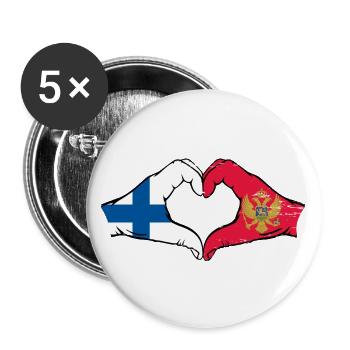 Finland Montenegro flag hands heart shape used - Buttons large 2.2''/56 mm (5-pack) - white - Front