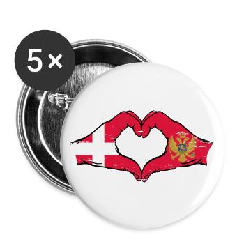 Danemark Monténégro drapeau mains forme coeur utilisé - Lot de 5 grands badges (56 mm) - blanc - Devant