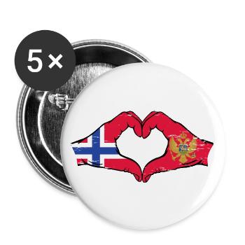 Norway Montenegro flag hands heart shape used - Buttons large 2.2''/56 mm (5-pack) - white - Front