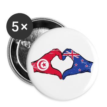 Tunisie Nouvelle-Zélande drapeau mains coeur utilisé - Lot de 5 grands badges (56 mm) - blanc - Devant