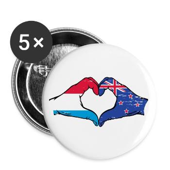 Luxembourg Drapeau de la Nouvelle-Zélande Aiguilles Coeur Utilisé - Lot de 5 grands badges (56 mm) - blanc - Devant