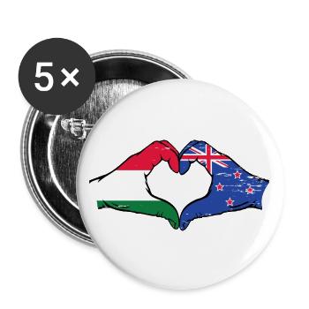 Hongrie Nouvelle-Zélande drapeau mains coeur utilisé - Lot de 5 grands badges (56 mm) - blanc - Devant