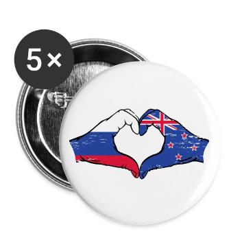 Drapeau de la Russie Nouvelle-Zélande Mains Coeur Forme Utilisé - Lot de 5 grands badges (56 mm) - blanc - Devant