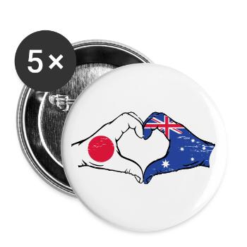 Japon Australie drapeau mains coeur forme utilisé - Lot de 5 grands badges (56 mm) - blanc - Devant