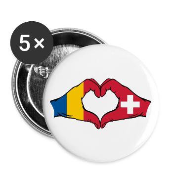 Roumanie Suisse Drapeau Mains Coeur Forme - Lot de 5 grands badges (56 mm) - blanc - Devant