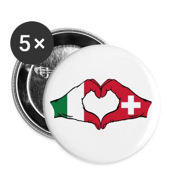Italie Suisse Drapeau Mains Coeur Forme - Lot de 5 grands badges (56 mm) - blanc - Devant