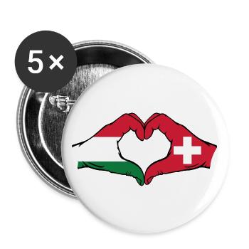 Hungary Switzerland Flag Hands Heart Shape - Buttons large 2.2''/56 mm (5-pack) - white - Front