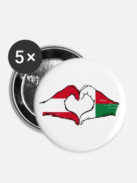 Österreich Madagaskar Flagge Hände Herzform used - Buttons groß 56 mm (5er Pack) - Weiß