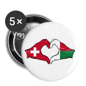 Switzerland Madagascar Flag Hands Heart Shape Used - Buttons large 2.2''/56 mm (5-pack) - white - Front
