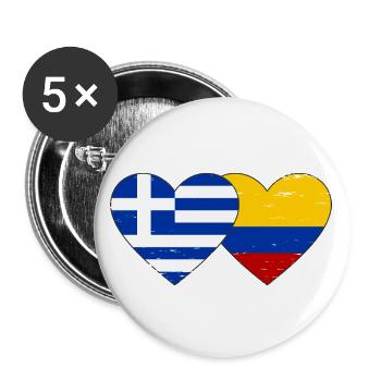Griechenland Kolumbien Flagge Herz used - Buttons groß 56 mm (5er Pack) - Weiß - Vorne