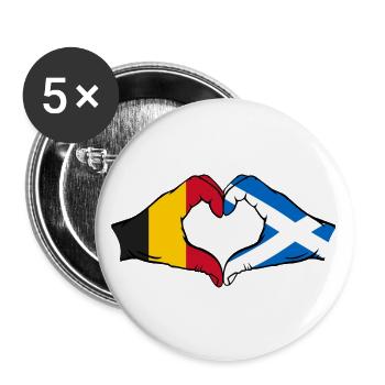 Belgique Ecosse Mains Coeur Forme - Lot de 5 grands badges (56 mm) - blanc - Devant