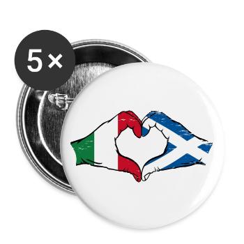 Italie Ecosse Mains Coeur Forme Utilisé - Lot de 5 grands badges (56 mm) - blanc - Devant
