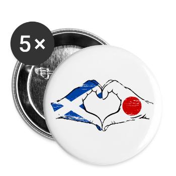 Ecosse Japon Mains Forme Coeur Utilisé - Lot de 5 grands badges (56 mm) - blanc - Devant
