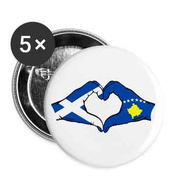 Ecosse Kosovo Mains Coeur Forme - Lot de 5 grands badges (56 mm) - blanc - Devant