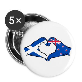 Écosse Nouvelle-Zélande mains forme de coeur - Lot de 5 grands badges (56 mm) - blanc - Devant