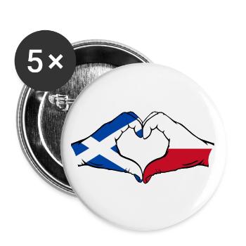 Ecosse Pologne Mains Coeur Forme - Lot de 5 grands badges (56 mm) - blanc - Devant