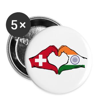 Switzerland India hands heart shape - Buttons large 2.2''/56 mm (5-pack) - white - Front