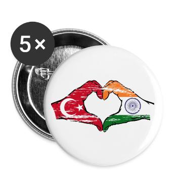 Turquie Inde Mains Forme Coeur Utilisé - Lot de 5 grands badges (56 mm) - blanc - Devant
