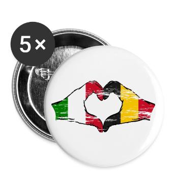 Italie Belgique mains forme coeur utilisé - Lot de 5 grands badges (56 mm) - blanc - Devant