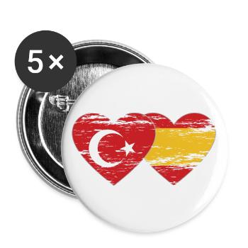 Turquie Espagne Drapeau Coeur Utilisé - Lot de 5 grands badges (56 mm) - blanc - Devant