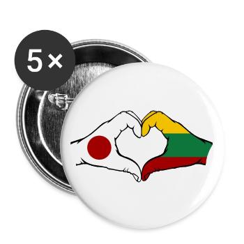 Japan Lithuania Hands Heart Shape - Buttons large 2.2''/56 mm (5-pack) - white - Front