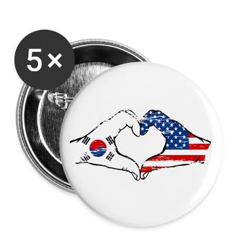 South Korea USA Hands Heart Shape Used - Buttons large 2.2''/56 mm (5-pack) - white - Front