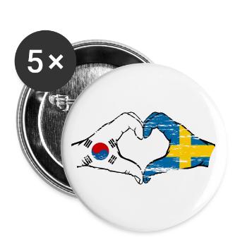 Corée du Sud Suède Mains Forme de Coeur Utilisé - Lot de 5 grands badges (56 mm) - blanc - Devant