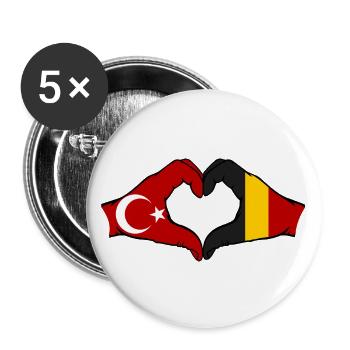 Turkey Belgium Hands Heart Shape - Buttons large 2.2''/56 mm (5-pack) - white - Front