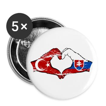 Turquie Slovaquie Mains Forme de Coeur Utilisé - Lot de 5 grands badges (56 mm) - blanc - Devant