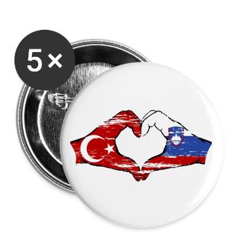 Türkei Slowenien Hände Herzform used - Buttons groß 56 mm (5er Pack) - Weiß - Vorne