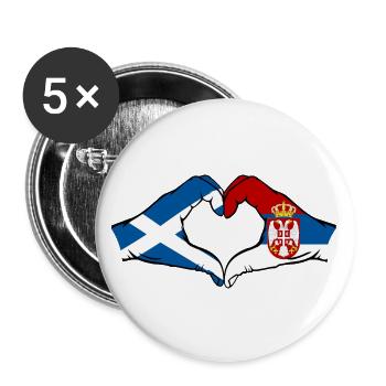 Schottland Serbien Flagge Herzform - Buttons groß 56 mm (5er Pack) - Weiß - Vorne