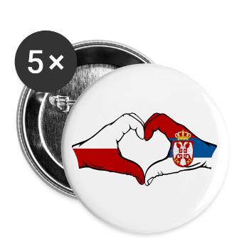 Pologne Serbie drapeau coeur forme - Lot de 5 grands badges (56 mm) - blanc - Devant