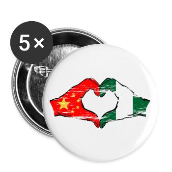 Forme de coeur du drapeau de la Chine et du Nigeria utilisé - Lot de 5 grands badges (56 mm) - blanc - Devant
