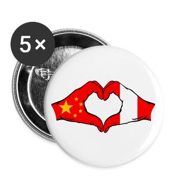 China Peru Flagge Herzform - Buttons groß 56 mm (5er Pack) - Weiß - Vorne