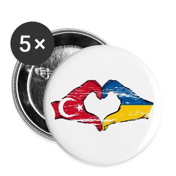 Turkey Ukraine Flag Heart Shape Used - Buttons large 2.2''/56 mm (5-pack) - white - Front