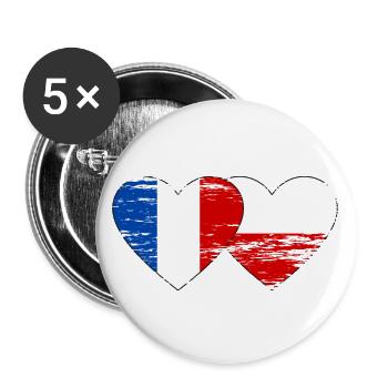 France Pologne Drapeau Coeur utilisé - Lot de 5 grands badges (56 mm) - blanc - Devant