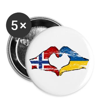 Norwegen Ukraine Flagge Herzform used - Buttons groß 56 mm (5er Pack) - Weiß - Vorne