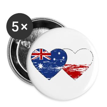 Australia Poland Flag Heart used - Buttons large 2.2''/56 mm (5-pack) - white - Front