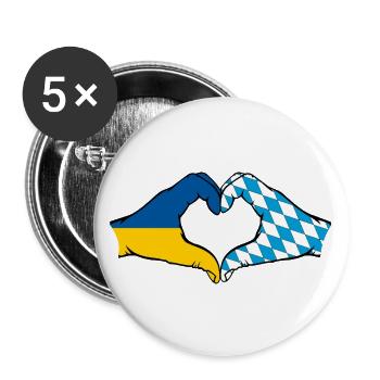 Ukraine Bavaria Flag Hands Heart Shape - Buttons large 2.2''/56 mm (5-pack) - white - Front