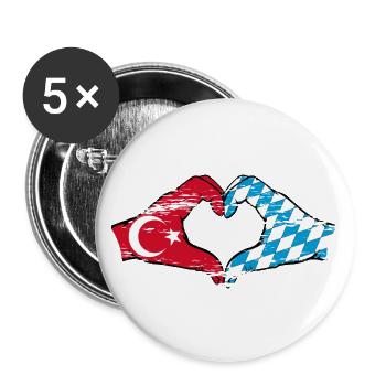 Turkey Bavaria Flag Hands Heart Shape Used - Buttons large 2.2''/56 mm (5-pack) - white - Front