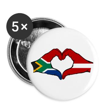 Afrique du Sud Lettonie Drapeau Mains Coeur Forme - Lot de 5 grands badges (56 mm) - blanc - Devant