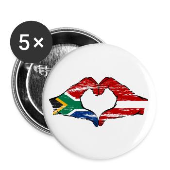Afrique du Sud Lettonie Drapeau Mains Coeur Forme Utilisé - Lot de 5 grands badges (56 mm) - blanc - Devant