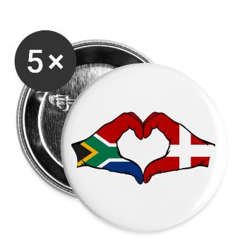 Südafrika Dänemark Flagge Hände Herzform - Buttons groß 56 mm (5er Pack) - Weiß - Vorne