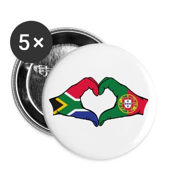 Afrique du Sud Portugal Drapeau Mains Coeur Forme - Lot de 5 grands badges (56 mm) - blanc - Devant