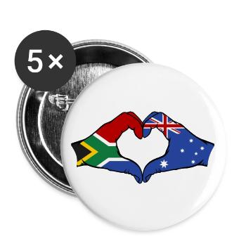 Südafrika Australien Flagge Hände Herzform - Buttons groß 56 mm (5er Pack) - Weiß - Vorne