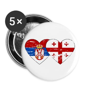 Serbie Géorgie Drapeau Coeur Utilisé - Lot de 5 grands badges (56 mm) - blanc - Devant